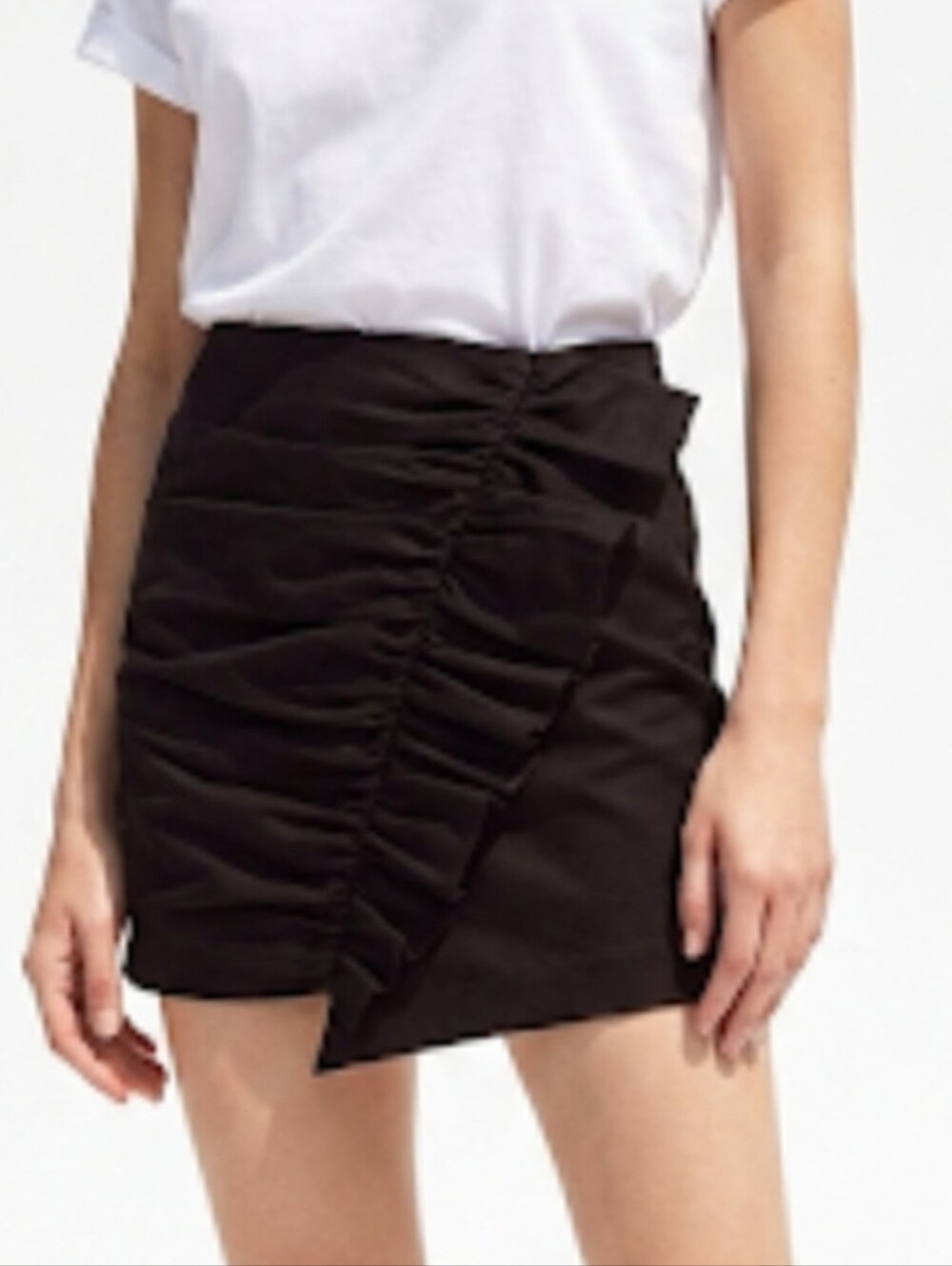ZARA Black Asymmetric Ruffle Wrap Ruched Mini Skirt Party Date Night Size XS